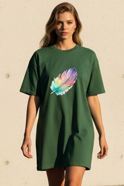 bellanova Elbisee Κόκκινο Oversize Γυναικείο Φόρεμα T-shirt – Με Πολύχρωμο Σχ...