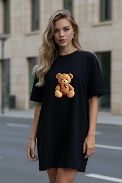 Frisson Γυναικείο κόκκινο φόρεμα μπλουζάκι oversize Elbisee – Με χαριτωμένο σ...