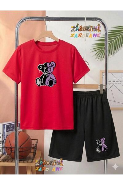ZAROKANE Purple Bear Printed Top and Shorts/T-Shirt Summer Children's Two-Pie...