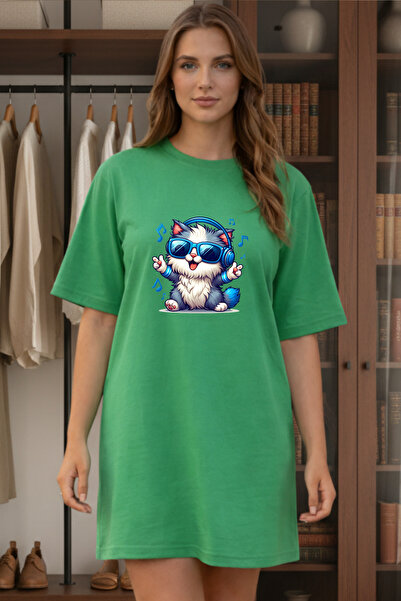 bellanova Elbisee Γυναικείο Κόκκινο Φόρεμα T-Shirt Oversize – Με στάμπα γάτας...