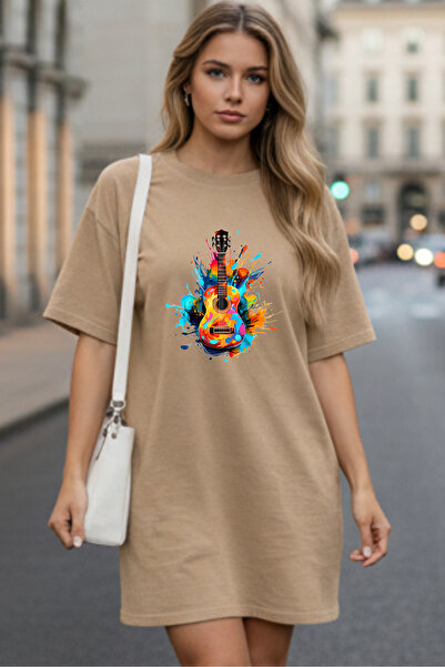 valeriae Elbisee Γυναικείο Κόκκινο Φόρεμα T-Shirt Oversize – Με Πολύχρωμη Στά...