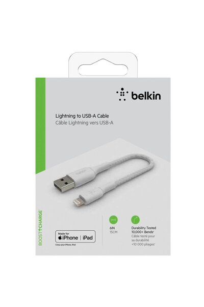 Belkin BOOST CHARGE USB-A to Lightning Cable, Braided, 0.15M, White