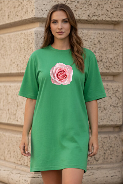 EFFRENATU Elbisee Γυναικείο Κόκκινο Φόρεμα T-Shirt Oversize – Ροζ Τριαντάφυλλ...