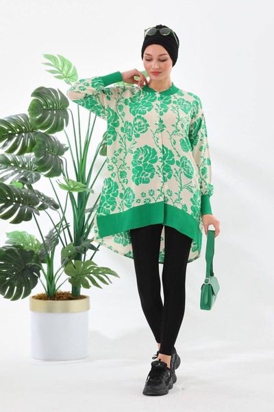 Polologin Butik Πράσινο μπεζ με φλοράλ σχέδιο, πράσινο ριμπάντεν γυναικείο πο...