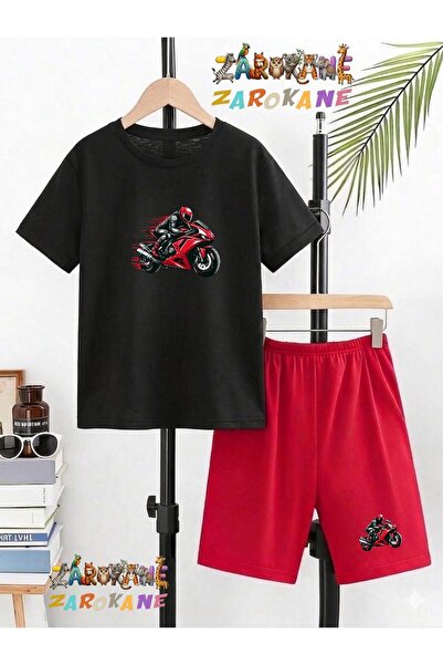 ZAROKANE Motorcu Printed Top and Shorts/T-Shirt Summer Children's Two-Piece Set