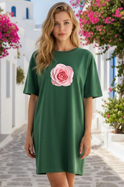 EFFRENATU Elbisee Γυναικείο Κόκκινο Φόρεμα T-Shirt Oversize – Ροζ Τριαντάφυλλ...