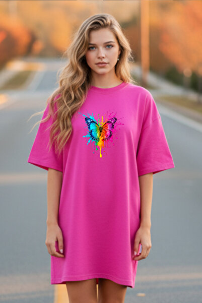 Frisson Elbisee Γυναικείο Μαύρο Φόρεμα T-Shirt Oversize – Με Πολύχρωμο Τύπωμα...