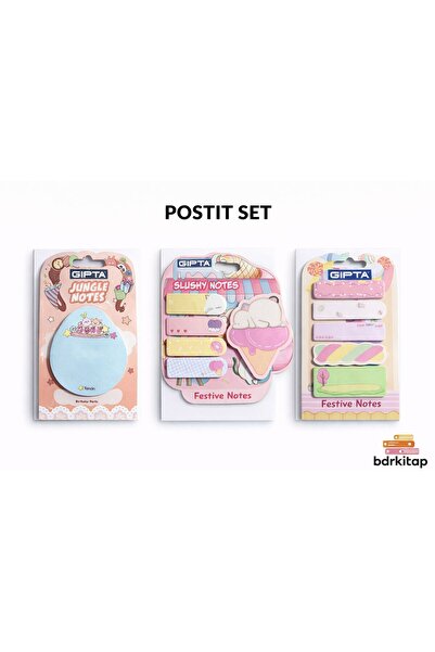 Gıpta Yapışkanlı Not Kağıdı Postit 3 Adet set 15 Bez Çanta Hediyeli