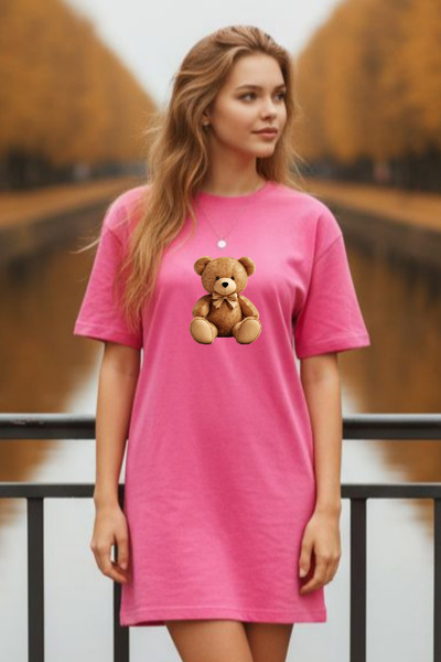 Pink Sky Γυναικείο κόκκινο φόρεμα μπλουζάκι oversize Elbisee – Με χαριτωμένο ...