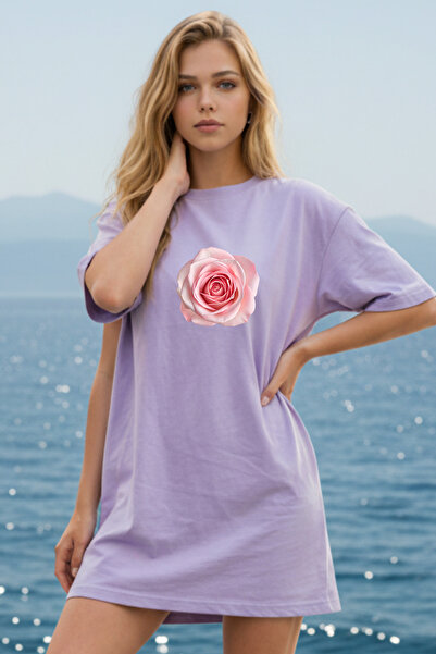 Pink Sky Elbisee Γυναικείο Κόκκινο Φόρεμα T-Shirt Oversize – Ροζ Τριαντάφυλλο...