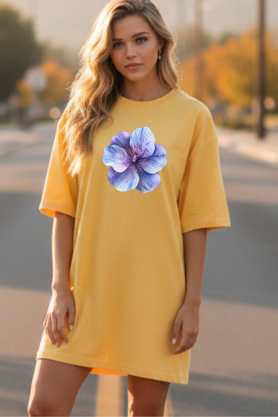 Pink Sky Elbisee Γυναικείο Κόκκινο Oversize Φόρεμα T-Shirt – Μωβ με φλοράλ στ...