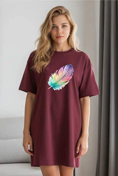 bellanova Elbisee Κόκκινο Oversize Γυναικείο Φόρεμα T-shirt – Με Πολύχρωμο Σχ...