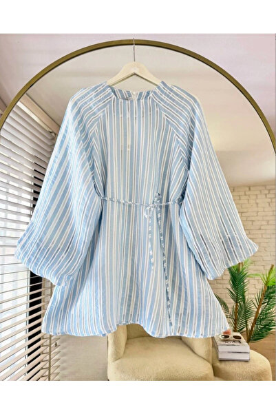 ensade Alen ριγέ καλοκαιρινό casual γυναικείο τουνίκ με μανίκια μπαλόνι