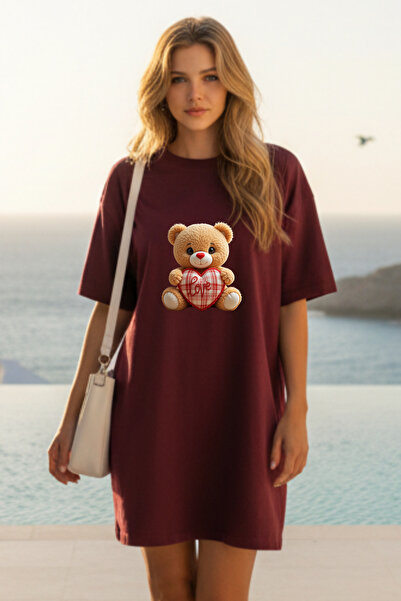 bellanova Elbisee Γυναικείο Κόκκινο Φόρεμα T-Shirt Oversize – Με στάμπα Love ...