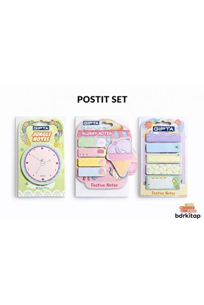 Gıpta Yapışkanlı Not Kağıdı Postit 3 Adet set 17 Bez Çanta Hediyeli