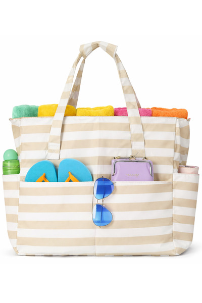 2 YEARS WARRANTY - Oversized Women's Beach Bag with Multiple Compartments - Waterproof Zipper Beach Bag
