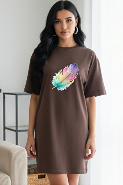 bellanova Elbisee Κόκκινο Oversize Γυναικείο Φόρεμα T-shirt – Με Πολύχρωμο Σχ...