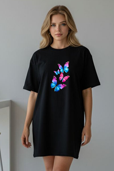 Pink Sky Elbisee Γυναικείο Κόκκινο Φόρεμα T-Shirt Oversize – Με στάμπα πολύχρ...