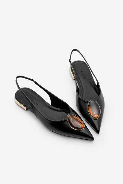 Marjin Γυναικεία μπαλαρίνες με μυτερή μύτη, ανοιχτή πλάτη, χρυσή μεταλλική πό...