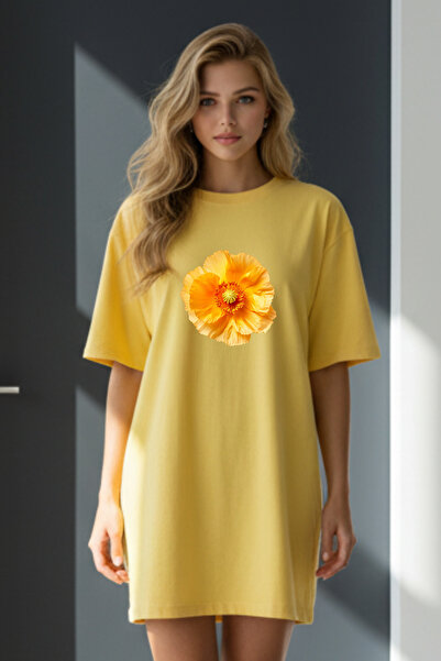 Frisson Elbisee Γυναικείο Κόκκινο Φόρεμα T-Shirt Oversize – Κίτρινο με στάμπα...