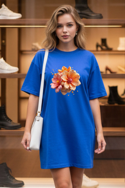 Pink Sky Elbisee Γυναικείο Κόκκινο Φόρεμα T-Shirt Oversize – Πορτοκαλί με στά...