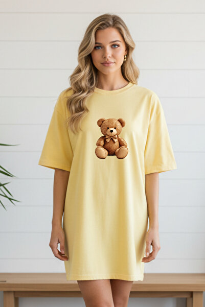 Frisson Γυναικείο κόκκινο φόρεμα μπλουζάκι oversize Elbisee – Με χαριτωμένο σ...