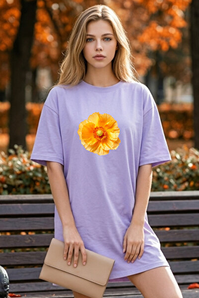 Pink Sky Elbisee Γυναικείο Κόκκινο Φόρεμα T-Shirt Oversize – Κίτρινο με στάμπ...