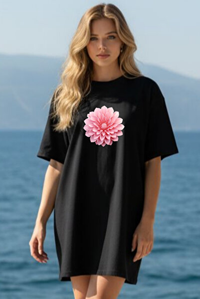 EFFRENATU Elbisee Γυναικείο Κόκκινο Oversize Φόρεμα T-shirt – Ροζ με στάμπα λ...