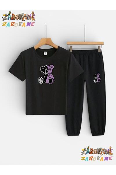 ZAROKANE Purple Bear Printed Top-Bottom Tracksuits/T-Shirt Two-Piece Children...