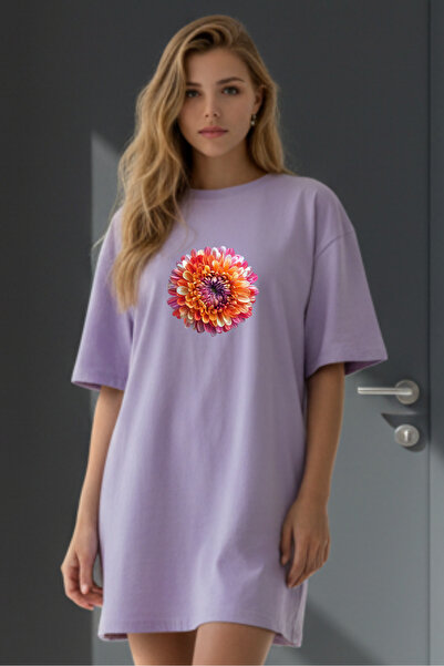 Frisson Elbisee Γυναικείο Κόκκινο Oversize Φόρεμα T-shirt – Πορτοκαλί με φλορ...