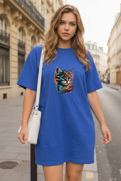 valeriae Elbisee Γυναικείο Μαύρο Φόρεμα T-Shirt Oversize με Πολύχρωμο Τύπωμα ...
