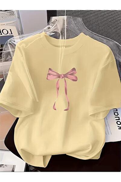 yombaa Plus Size,Women's Fashionable Pink Bow Decorated Short Sleeve Printed ...