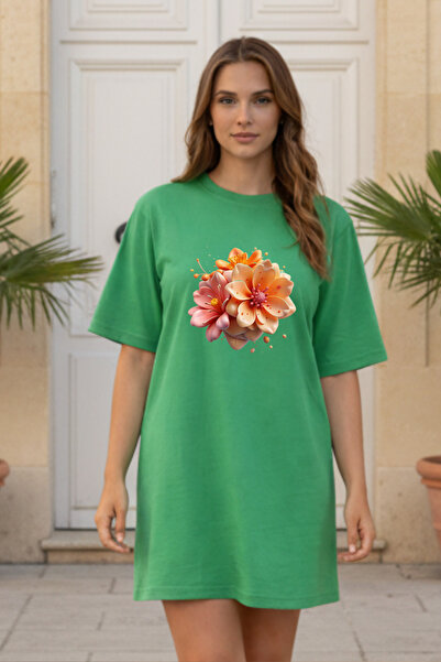 Pink Sky Elbisee Γυναικείο Κόκκινο Φόρεμα T-Shirt Oversize – Πορτοκαλί με στά...