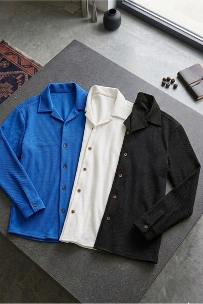 brozzi men 3-Piece Men's Shirt Set Ribbed Ottoman Fabric Men's Shirt Set