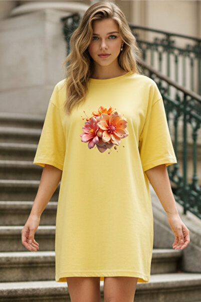 Frisson Elbisee Γυναικείο Κόκκινο Φόρεμα T-Shirt Oversize – Πορτοκαλί με στάμ...