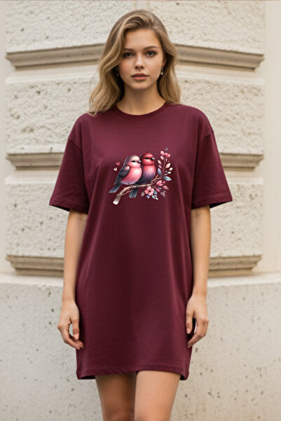 Pink Sky Γυναικείο πράσινο φόρεμα μπλουζάκι Elbisee – με χαριτωμένα πουλιά κα...