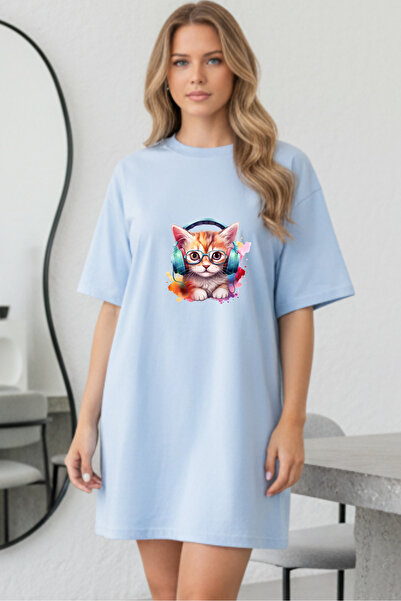 EFFRENATU Elbisee Γυναικείο Κόκκινο Φόρεμα T-Shirt Oversize – Με στάμπα γάτας...