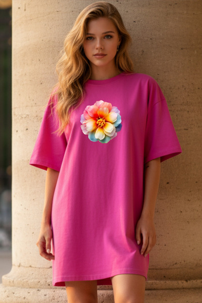 Frisson Elbisee Γυναικείο Κόκκινο Φόρεμα T-Shirt Oversize – Πολύχρωμο με Μίνι...