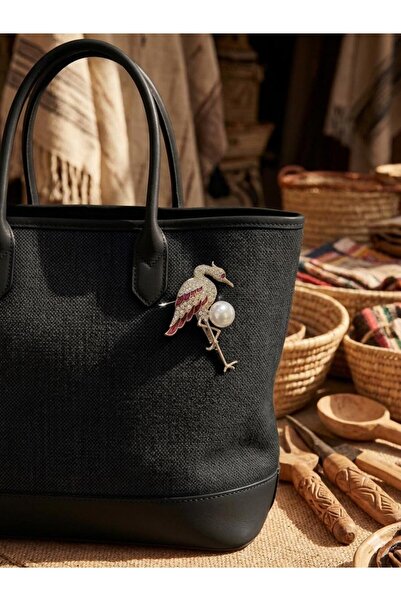 Sâden Collection İncili Flamingo / Turna Figürlü Broş