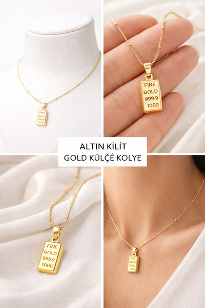 TAKII TURKA Külçe Altın Figürlü Ayarlanabilir Dorika Zincir Gold Kolye