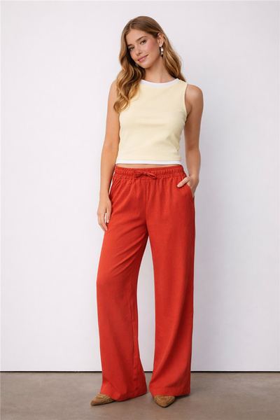 Fashion Friends Παντελόνι από βαμβάκι και λινό με ψηλή μέση 26Y0608K1