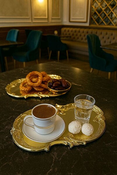 Empressco 2'Lİ GOLD RENK İŞLEMELİ ARTNOVA MODEL PASTA,KAHVE,ÇAY VE SUNUMLUK V...