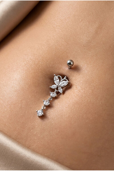 Vilma Aksesuar Cerrahi Çelik Sallantılı Taşlı Kelebek Göbek Piercing (10mm)