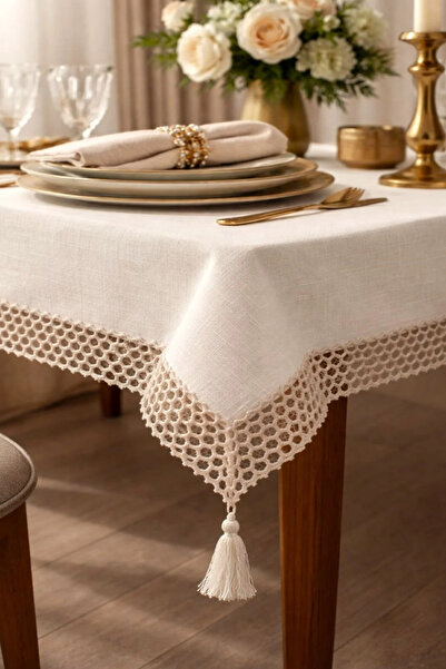 Bilgiçler Tekstil Κομψό τραπεζομάντιλο με δαντελένιο σχέδιο στις άκρες 160 x 220