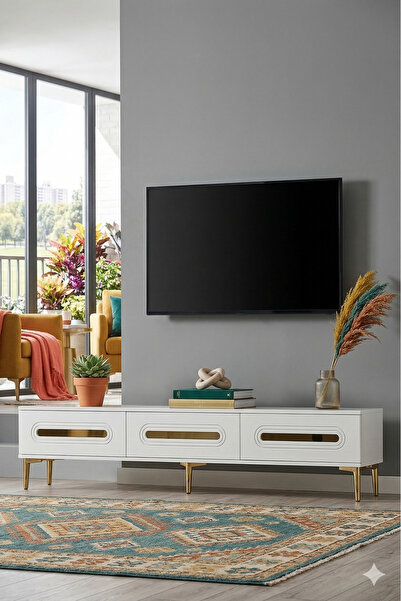 YUMEDİ DESİGN TSA1806BG - ETHEMA TV STAND , TV SEHPASI 180CM BEYAZ-GOLD