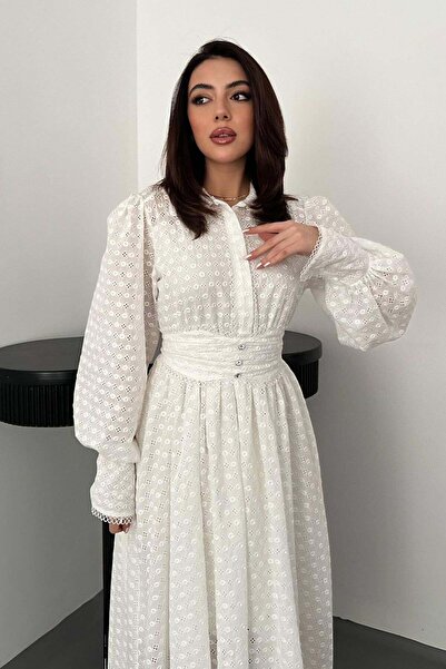 Julidress Φόρεμα με γιακά πουκαμίσου, λεπτομέρεια από πέρλες και ζώνη, Premiu...