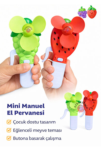 Mini Manuel El Pervanesi |1 Adet Basmalı Çocuk El Fanı Meyve Figürlü Taşınabilir Serinletici