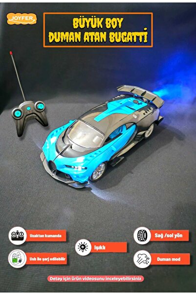 Joyfer Duman Atan Büyük Boy Bugatti Görünümlü Işıklı Uzaktan Kumandalı Araba ...