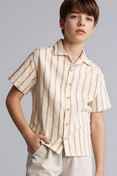 DeFacto Regular Fit Apaş Collar Striped Short Sleeve Shirt for Boys H3044A826Hs
