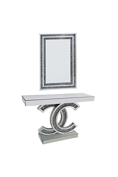 Danube Home Chevron Console With Mirror - Silver